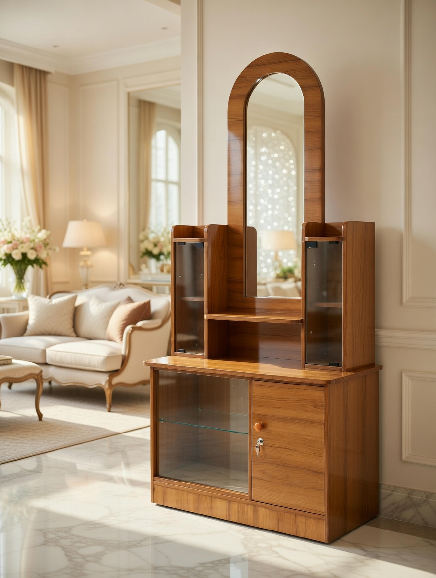 Modern round dressing table with 2 Side Drawers