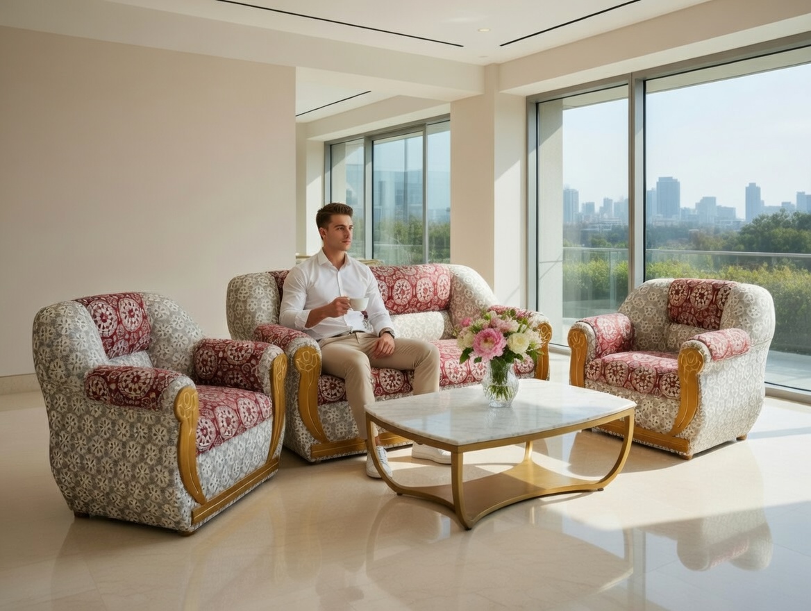 Modern White Print Sofa 